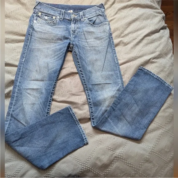 True Religion Blue Ricky Straight Leg Jeans - Picture 6 of 8